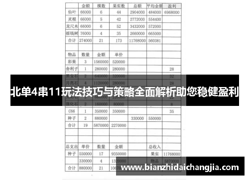北单4串11玩法技巧与策略全面解析助您稳健盈利