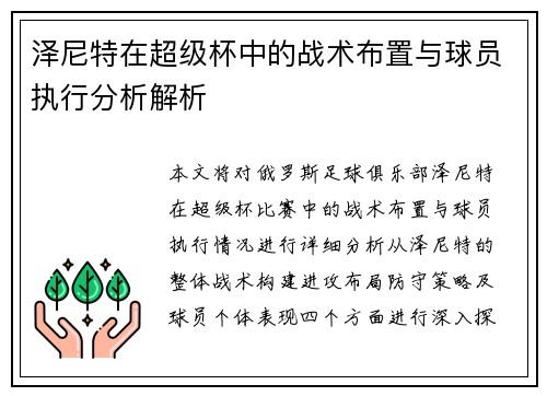 泽尼特在超级杯中的战术布置与球员执行分析解析 泽尼特在超级杯中的战术布置与球员执行分析解析